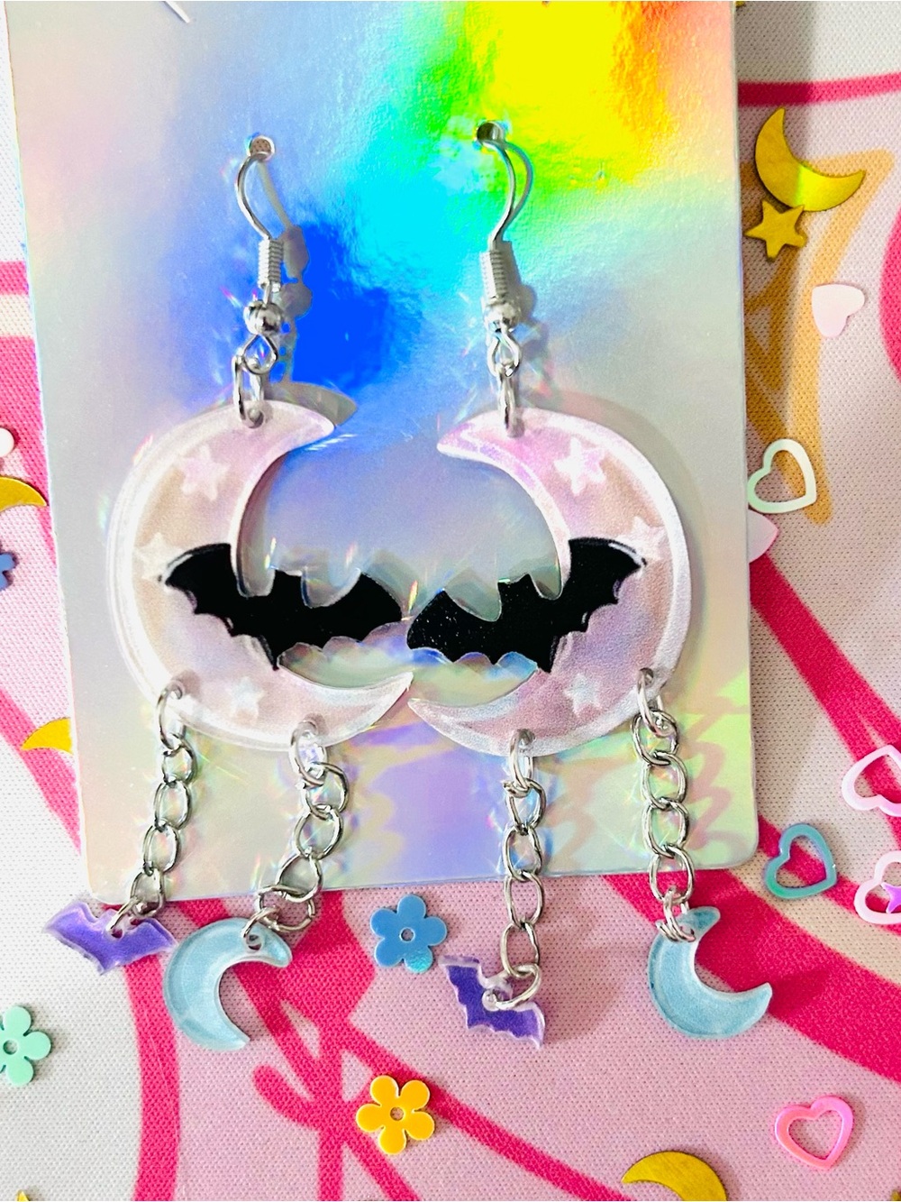 Halloween Moon Bat Earrings